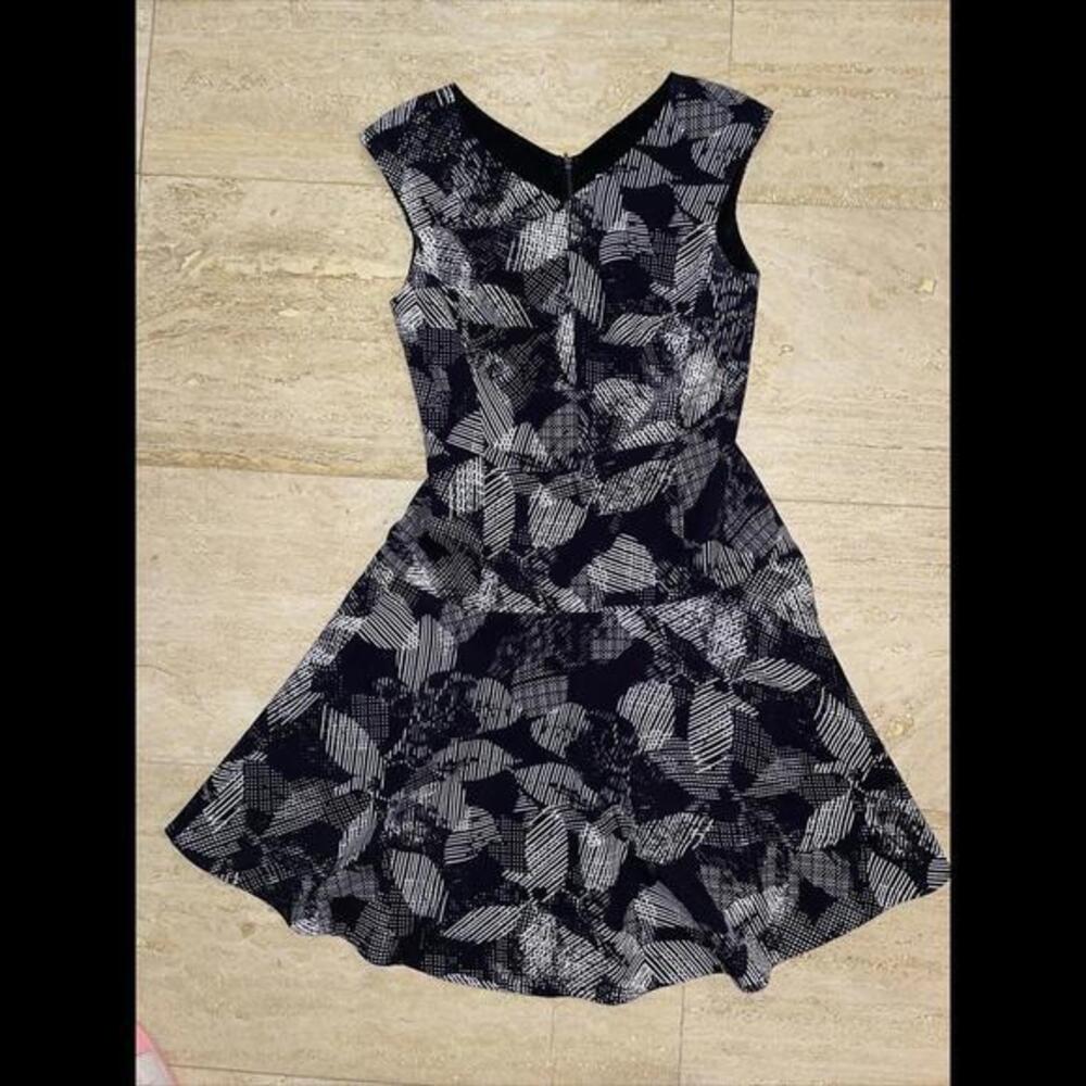 Rebecca Taylor Dress Womens Size 2‎ Black White Fit Flare Jacquard Career Casual